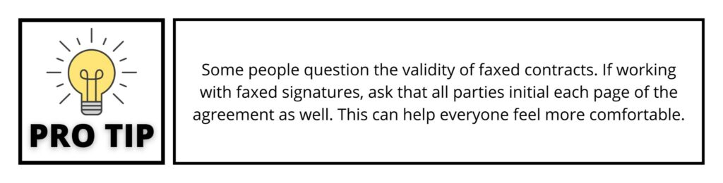 Another option is to use a fax machine to fax signatures to the other parties